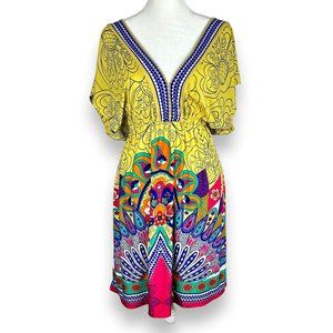 White Mark Couture Collection Dress Deep V Neck Yellow Multicolor Size XL